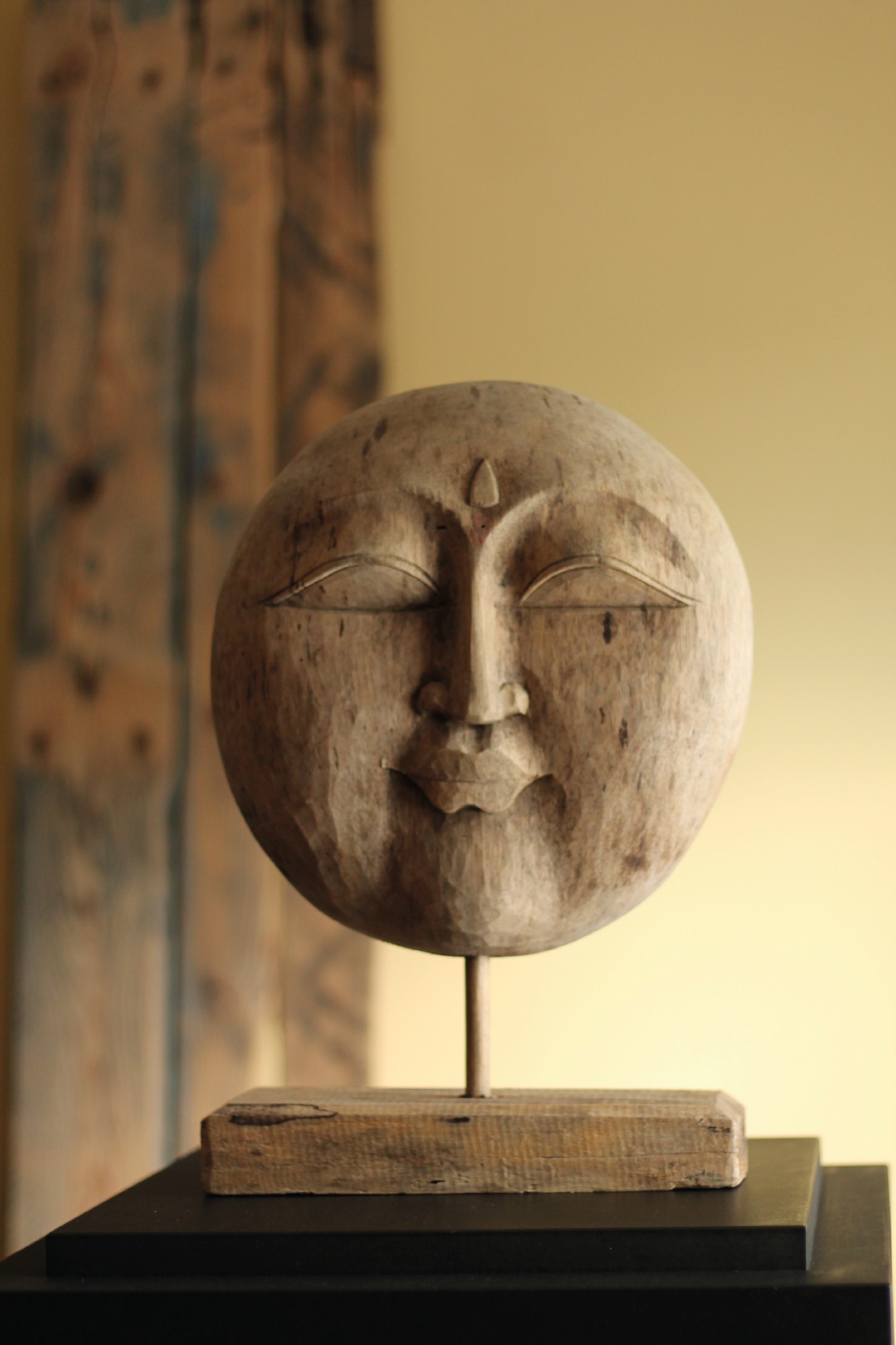 Buddha-Gesicht auf Ständer, natur, H 40 cm, B 24 cm, T 14 cm von fischer's lagerhaus