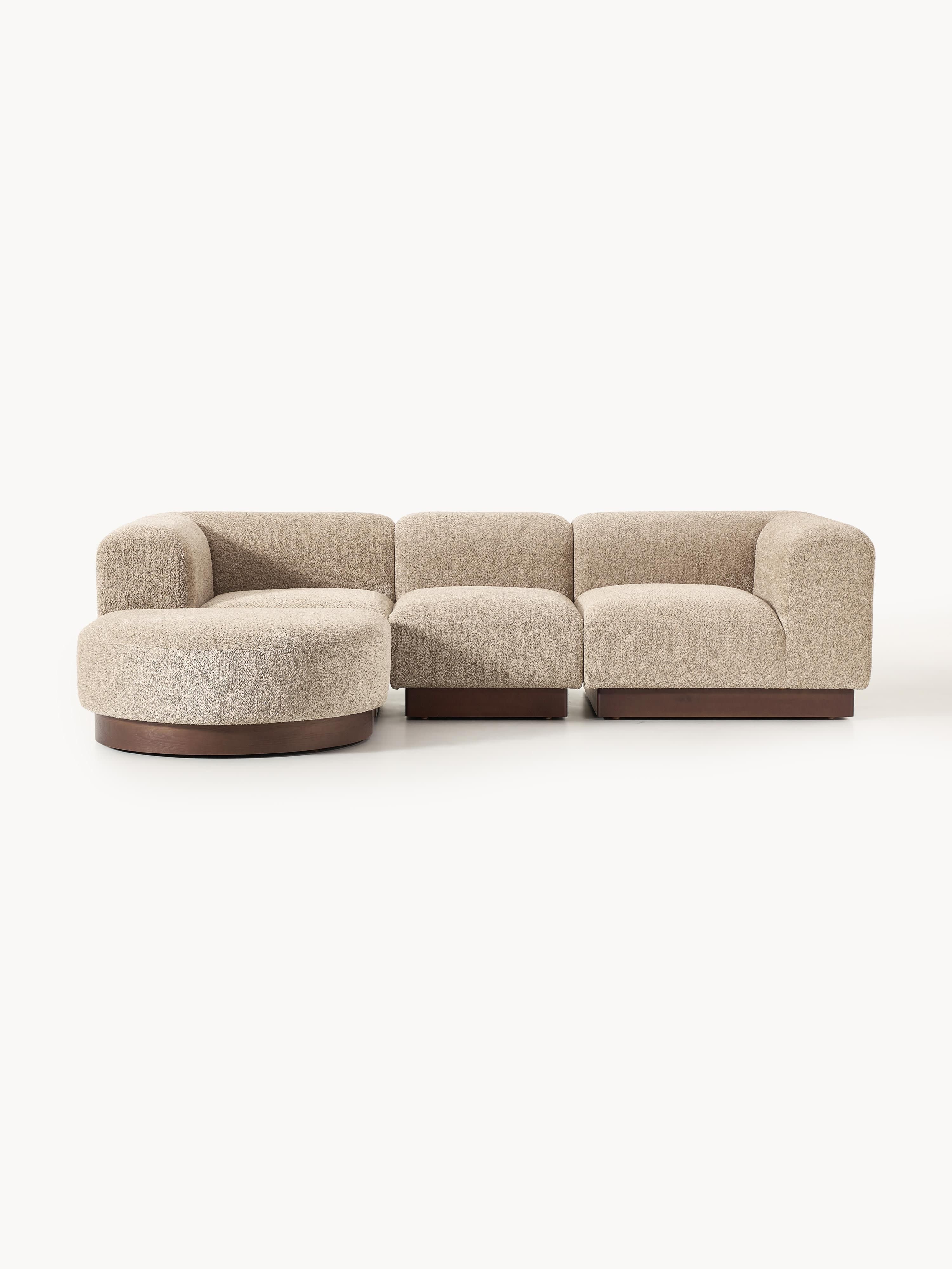 Modulaire bank Natalie (3-zits) uit teddy-bouclé met poef (links/rechts)