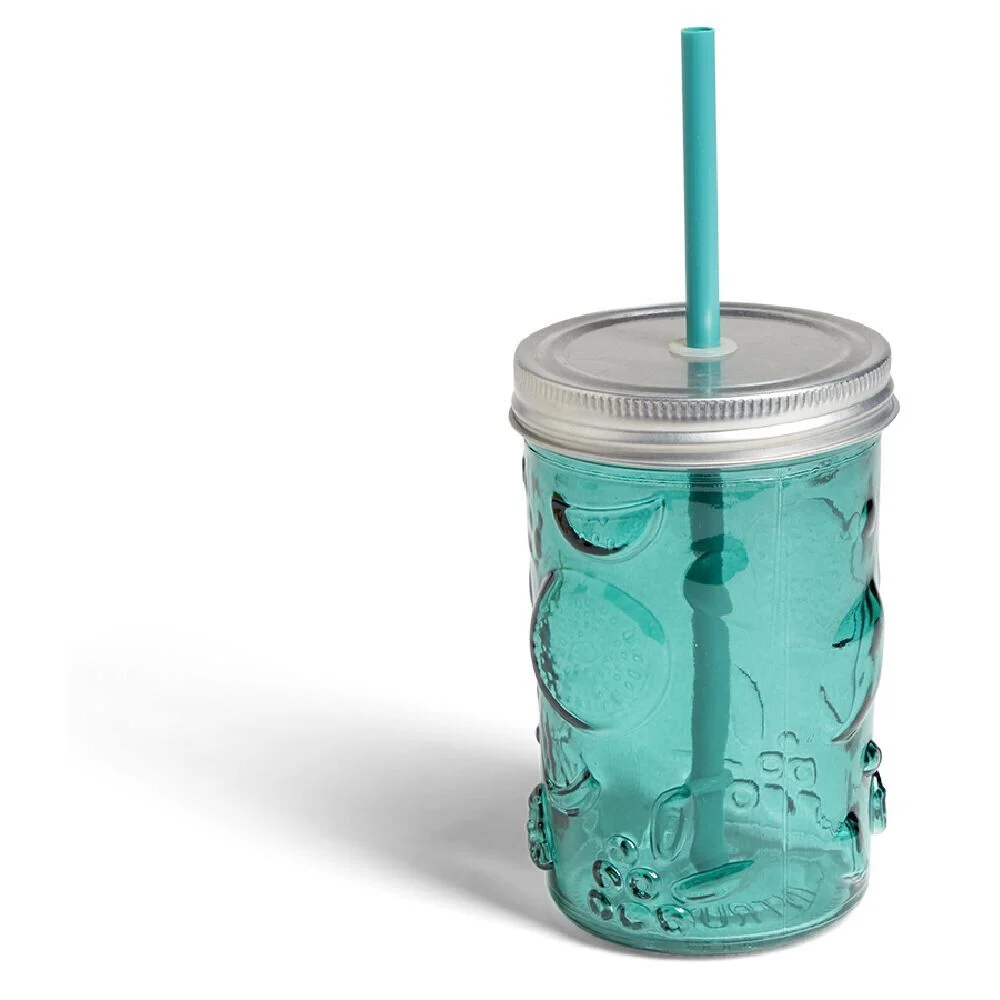 Gobelet 500ml en verre couvercle métal avec paille - 3 coloris