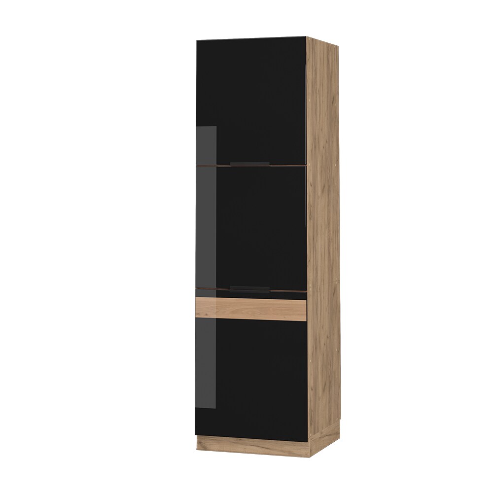 Vicco Herdhochschrank Küchenschrank Küchenmöbel Fame-Line Eiche Schwarz 60 cm modern Hochglanz