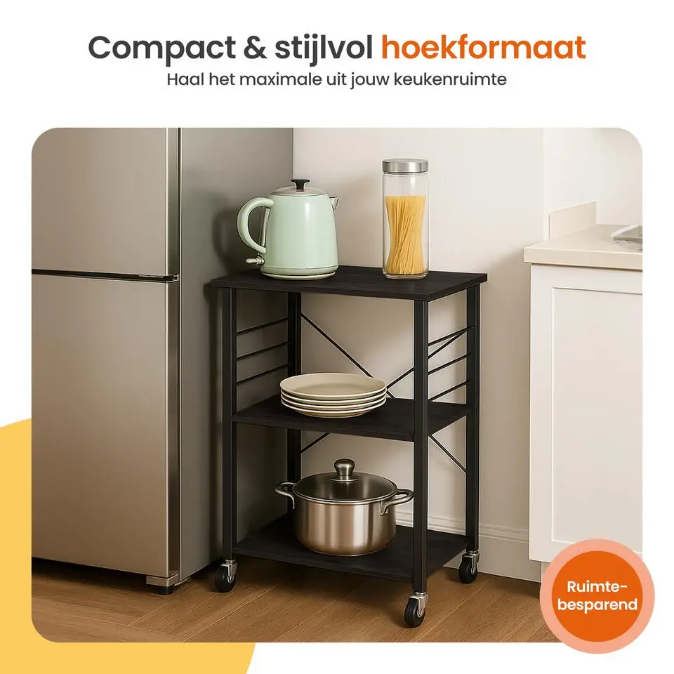 Goliving Keukentrolley - Keukenkast - Keukenrek - Keuken Organizer - Zwart
