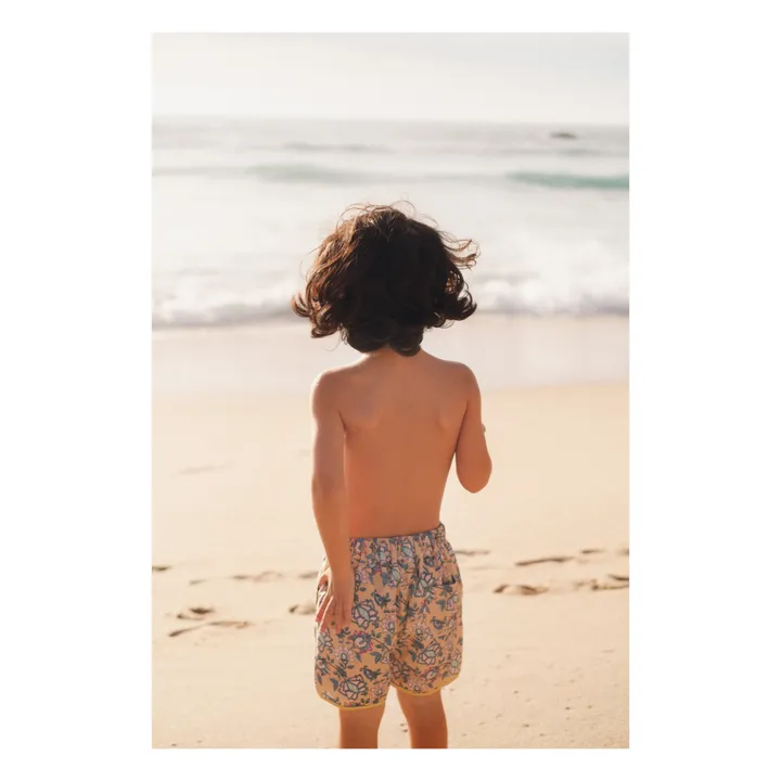 Louise Misha Short de Bain Nylon Recyclé Fleuri Aderi | Jaune moutarde
