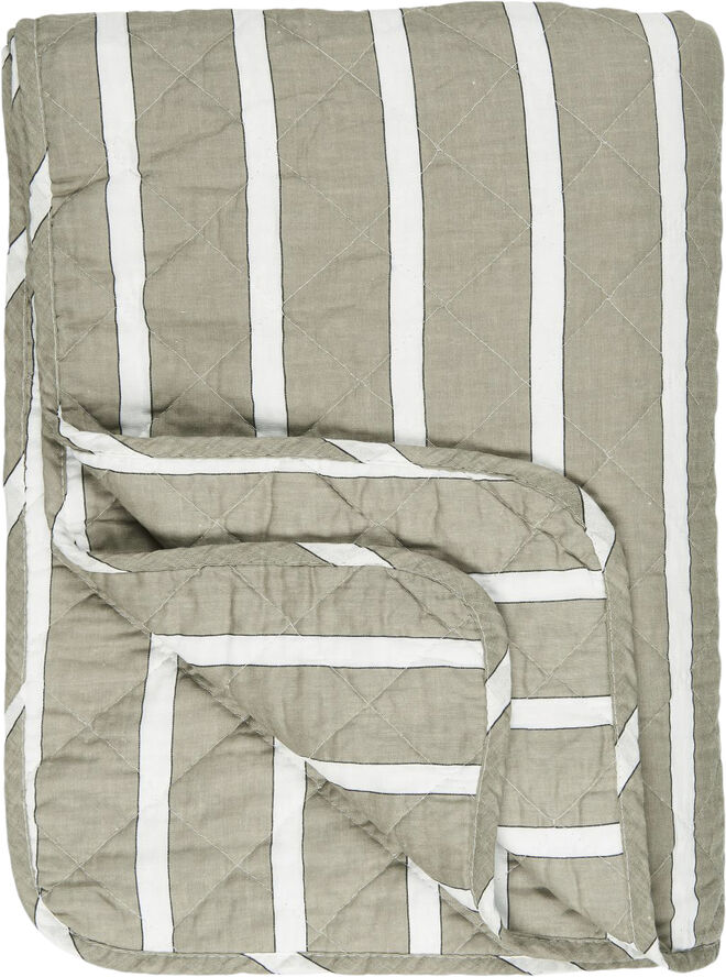 Ib Laursen Quilt hvide, sorte og hørfarvede striber Multi