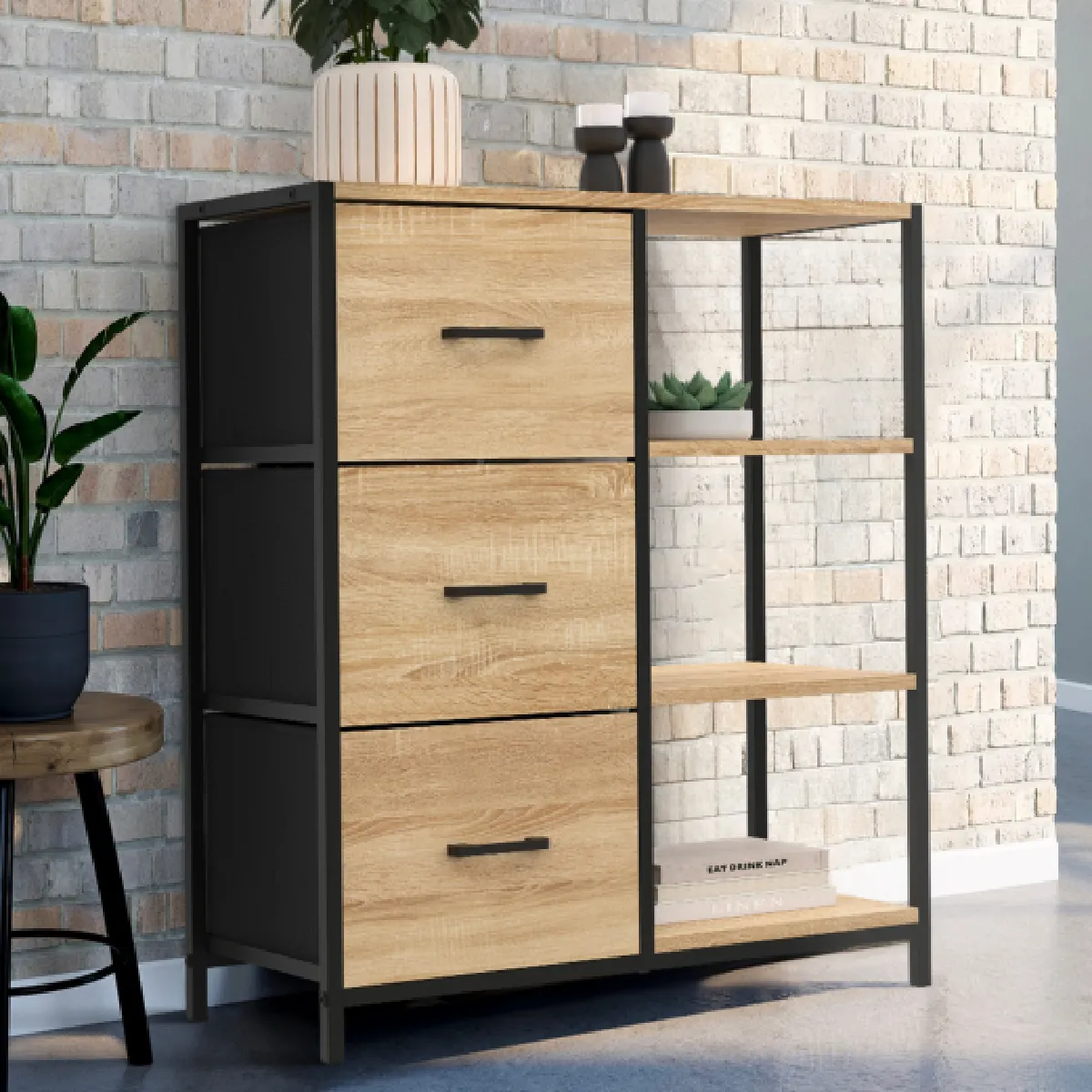 Idmarket Market Buffet UTAH 3 tiroirs 70 cm