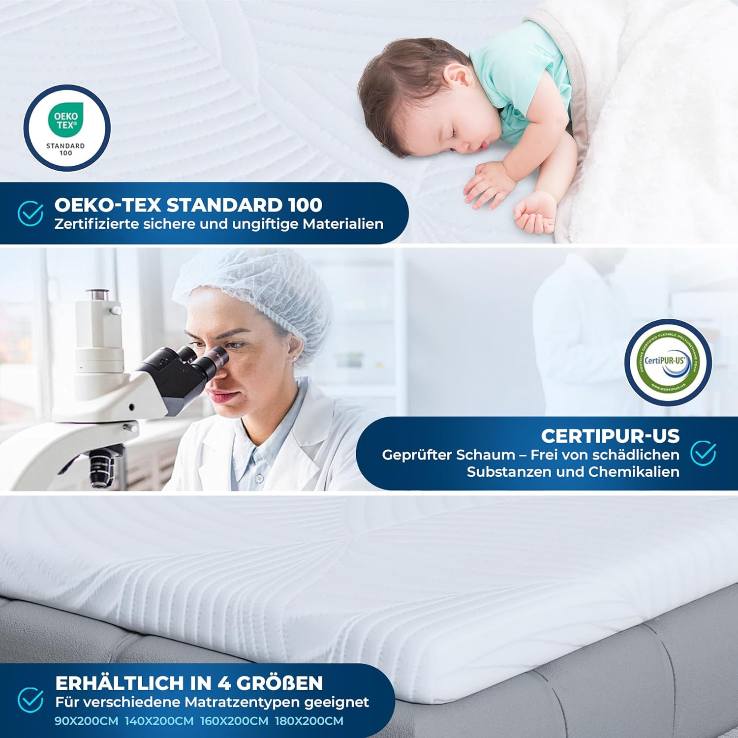 Matratzentopper 180x200cm Memory Foam - Bequeme Matratzen Topper 5cm Visco-Schaum Ergonomische Unterstützung für Boxspringbett Wohnmobil Schlafsofa Antirutsch-Bänder, CertiPUR-US & Öko-Tex