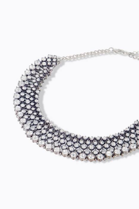 Statement-Kette, kurze Collierform, Ziersteine, silber