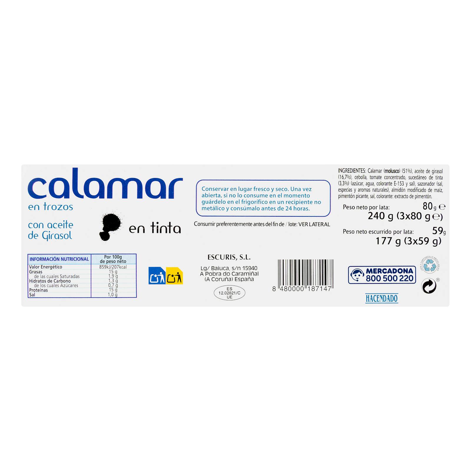 Calamar à l'encre de Hacendado