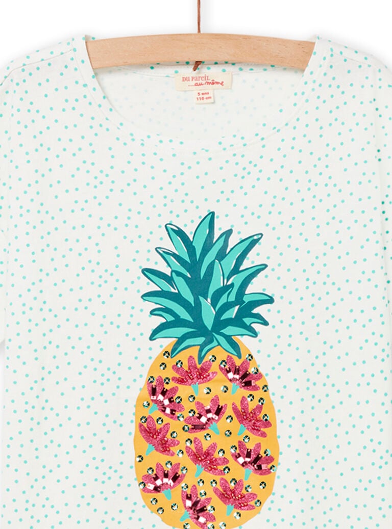 T-shirt manches courtes écru et bleu enfant fille