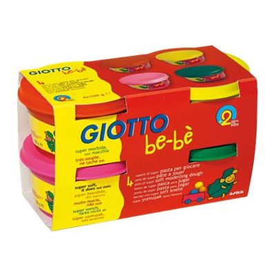 GIOTTO be-bè - pâte à modeler - 4pots Jaune, Rose, Rouge, Vert - 100gr