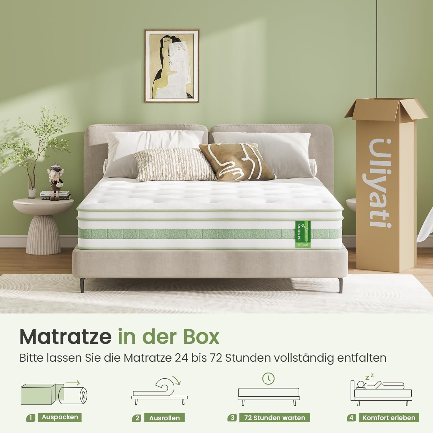 Matratze 140x200 cm, 25 cm Höhe Taschenfederkernmatratze, ÖkoTex Zertifiziert, Orthopädische Federkernmatratze, Ergonomische Rollmatratze H3 Mittelfest