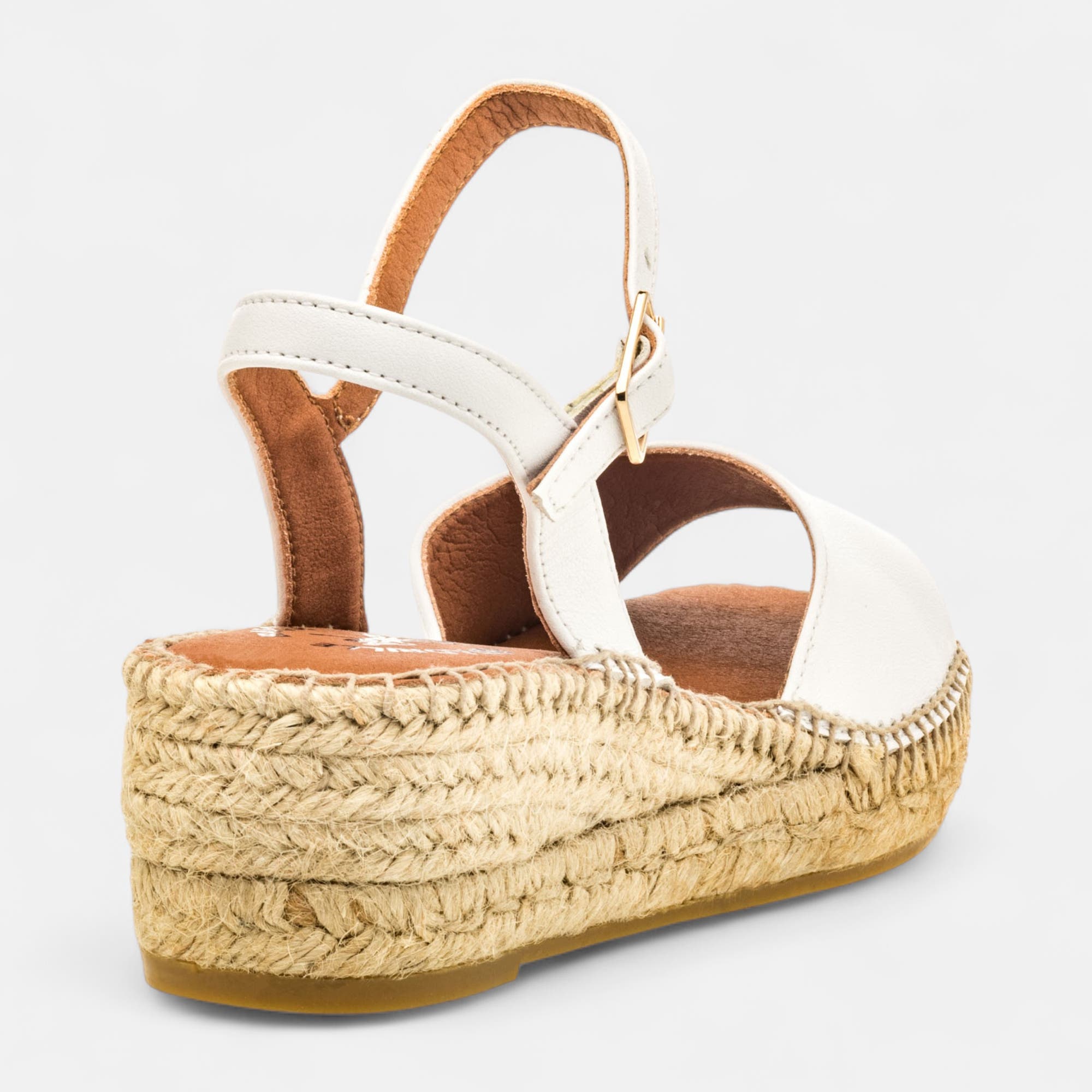 Espadrilles à talon compensé Femme en cuir blanc
