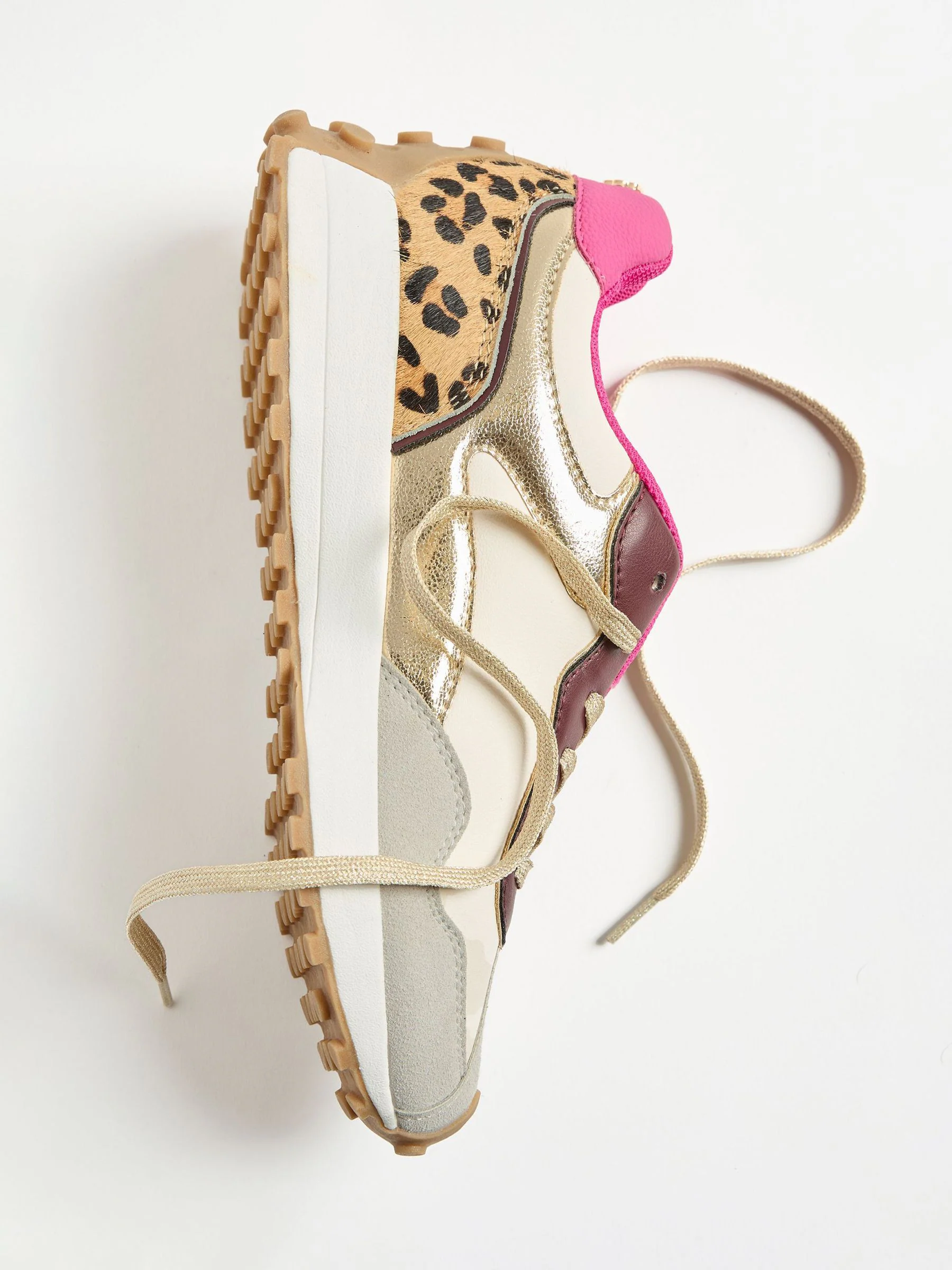 Wit met luipaardprint - Love & Roses - Retro comfortabele joggingsneakers van gemengd materiaal