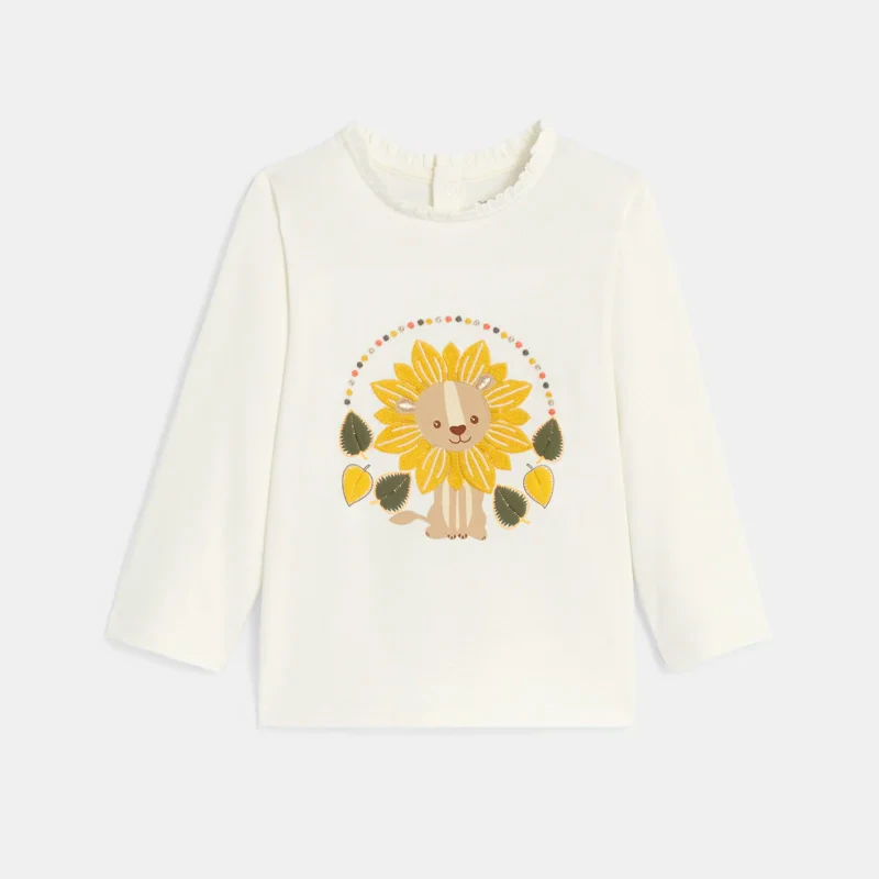 T-shirt lion brodé blanc bébé fille Blanc
