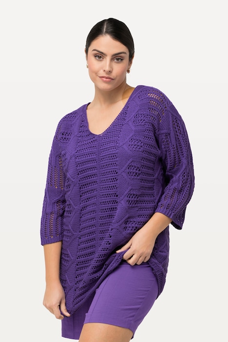 Pullover, Grobstrick, V-Ausschnitt, 3/-Arm