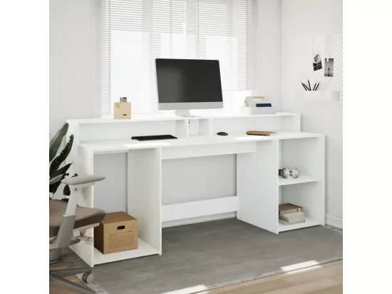 Bureau avec lumières LED blanc 200x55x91 cm bois d'ingénierie