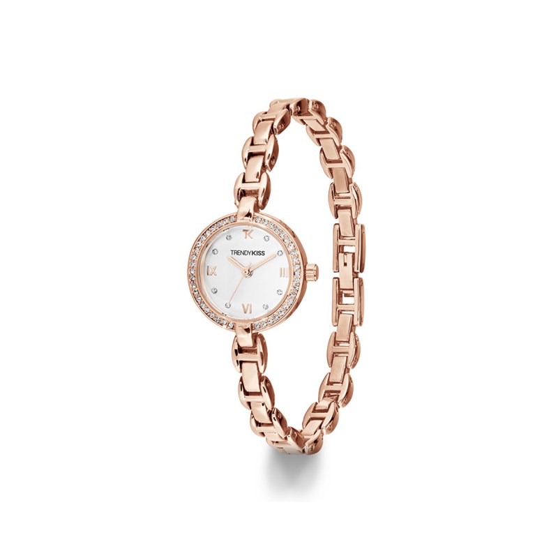 Montre femme analogique Trendy Kiss - Bracelet métal - Boitier empierré - Angèle