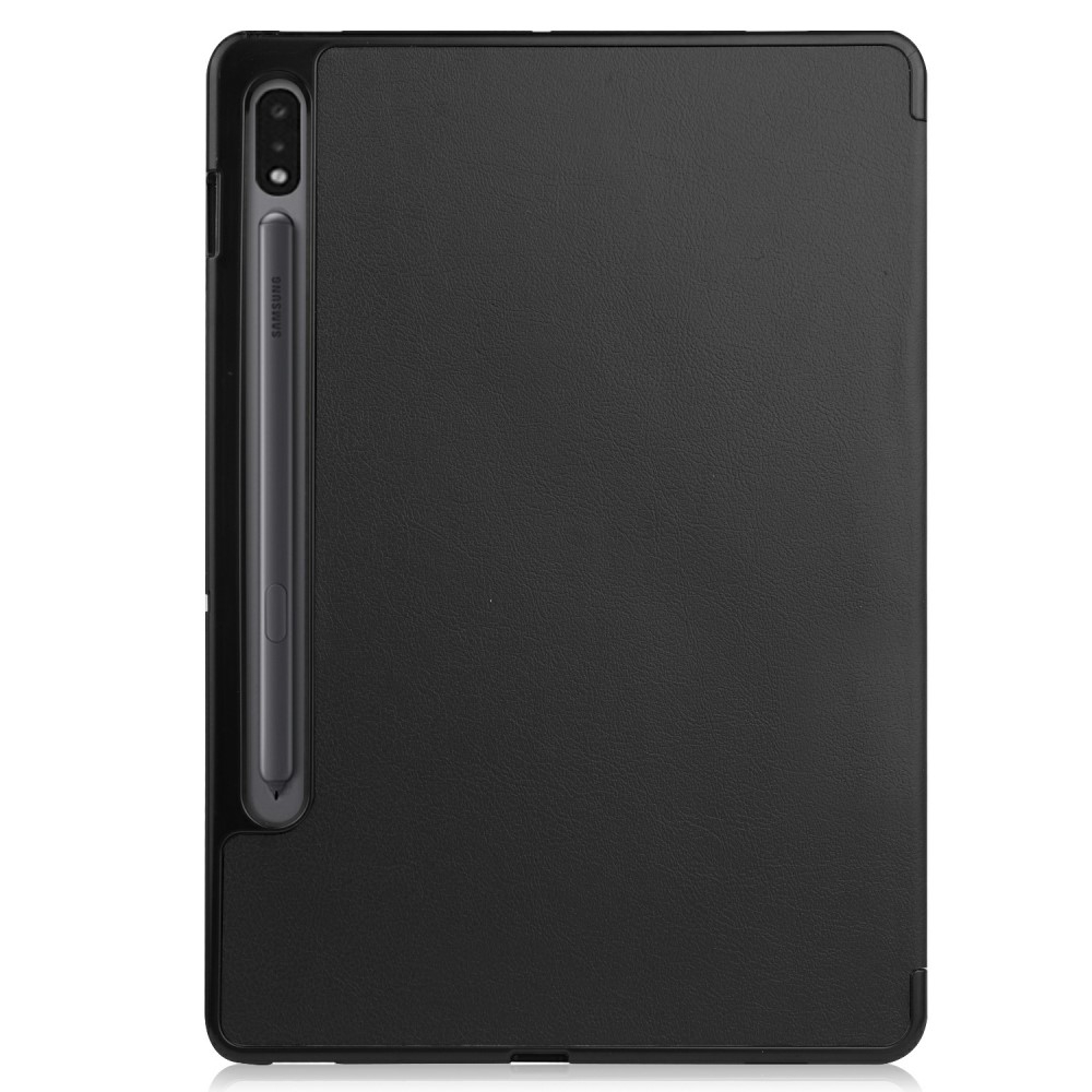 Samsung Galaxy Tab S8 / Tab S7 Flipcase Hülle Ledertasche mit Aufstellfunktion Litchi Look   S-Pen Halterung - Schwarz