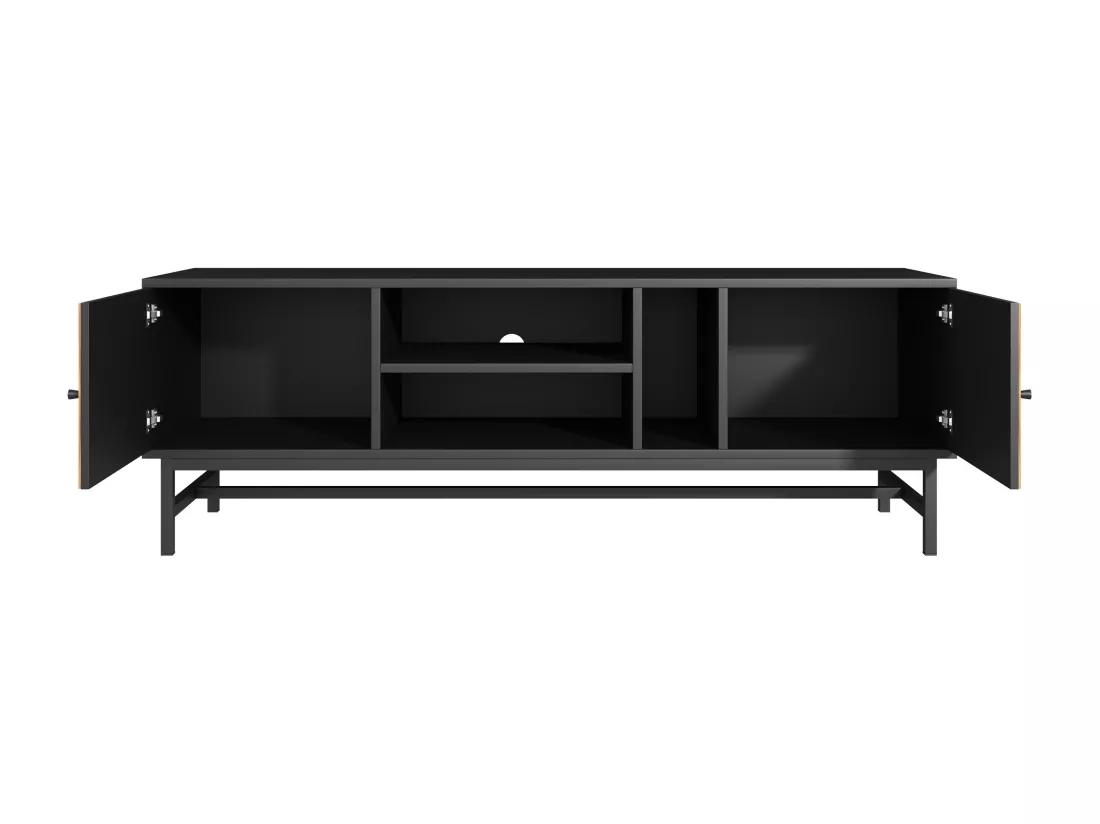 Meuble TV 150x38x55cm - avec étagères et 2 portes - Naturel + Noir