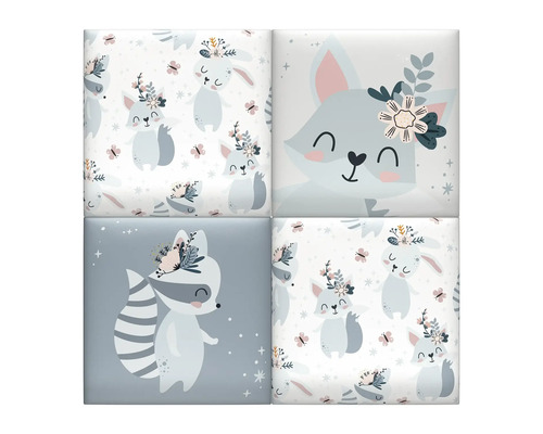 Wandkussenset met wasbeerprint, fluweellook, 30 x 30 cm, 4-delig.
