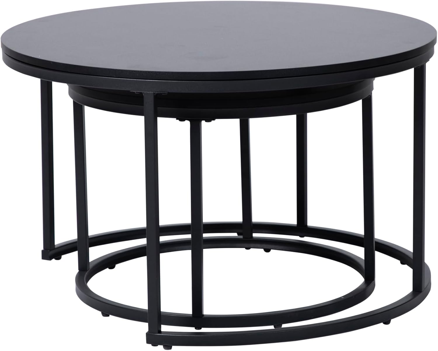 Home Collective Couchtisch 2er Set rund aus Holz, Wohnzimmertisch Modern, Beistelltisch Set 2 in 1 mit Metallgestell für Wohnzimmer Büro Beistelltisch Loft Design Twin | Schwarz