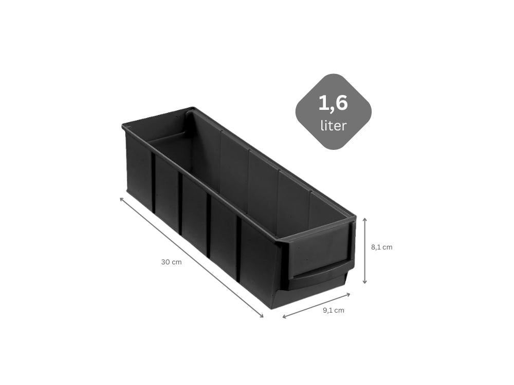 PROREGAL Geleidende industriële doos 300 S HxBxD 8,1 x 9,1 x 30 cm 1,6 liter ESD-opbergdoos Assortimentsdoos Kleine onderdelendoos