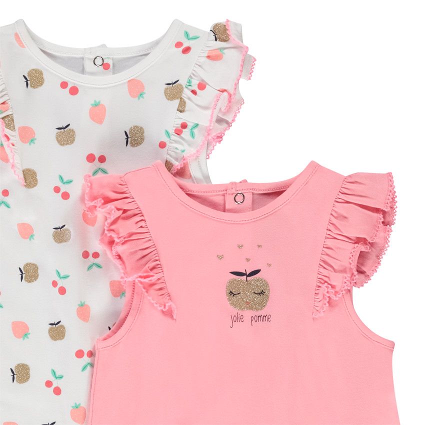 Lot de 2 combinaisons courtes imprimé pomme pour bébé fille - Multicolore