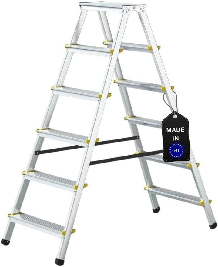 PROREGAL Economy Basic Trapladder, dubbelzijdig toegankelijk, 2 x 6 treden, werkhoogte 3,23 m, draagvermogen 150 kg