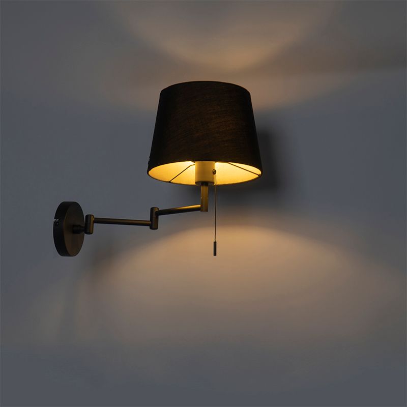 Wandlamp zwart met zwarte kap en verstelbare arm - Ladas Deluxe