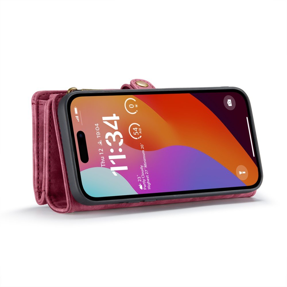 iPhone 16 Pro Max 2in1 Leder Tasche   Magnet Hardcase Karten Etui - Rot