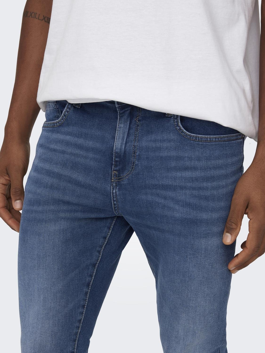 ONSFLY Mid Rise Spray on Fit Jeans Medium Blue Denim