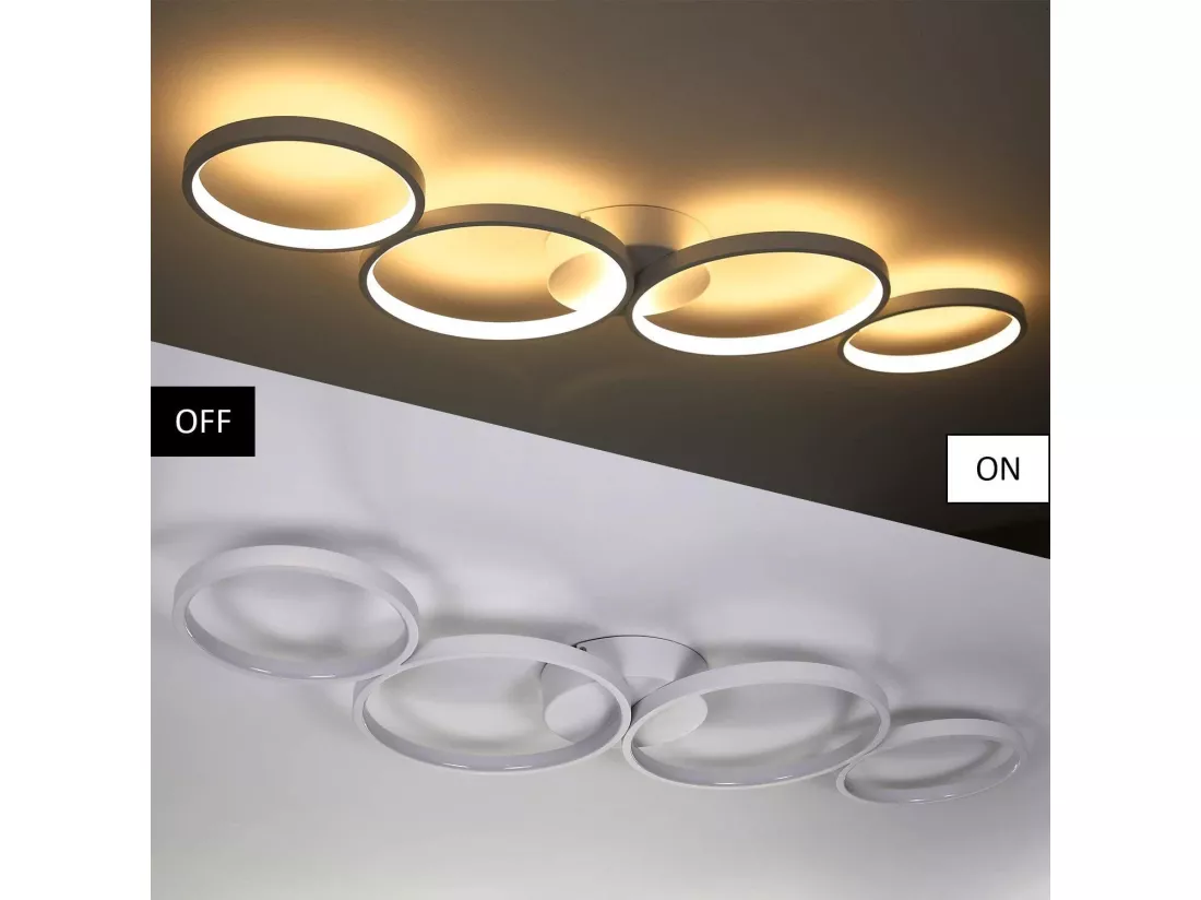 NETTLIFE Plafonnier LED Rond Moderne Blanc Chaud 3000K Anneau 37W Blanc 89cm Lampe de Bureau pour Chambre Salon Couloir Bureau