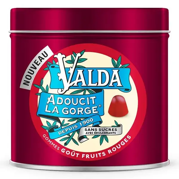 Gomas de mascar Valda sem açúcar com sabor a frutos vermelhos para aliviar a garganta, 140g