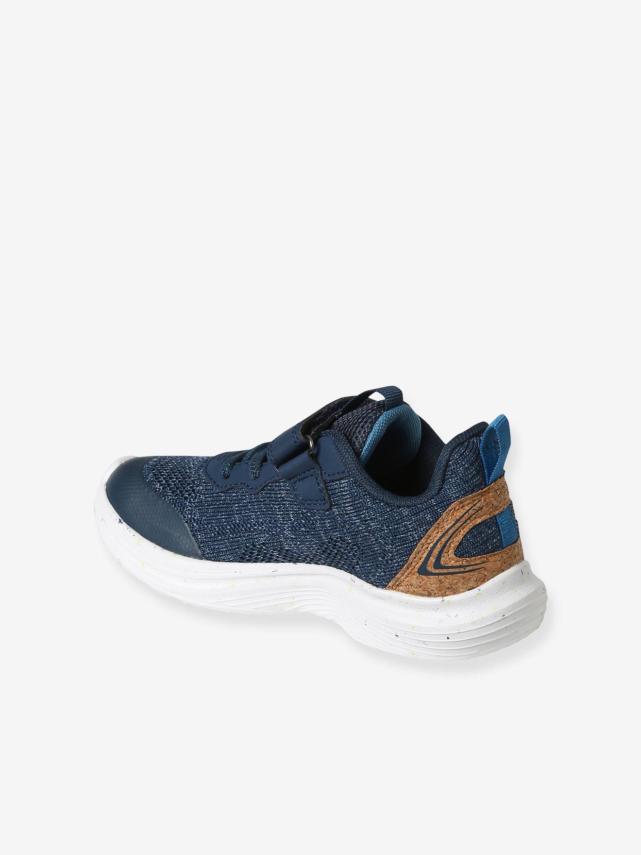 Tênis infantil leve com cadarço e fecho de velcro, azul