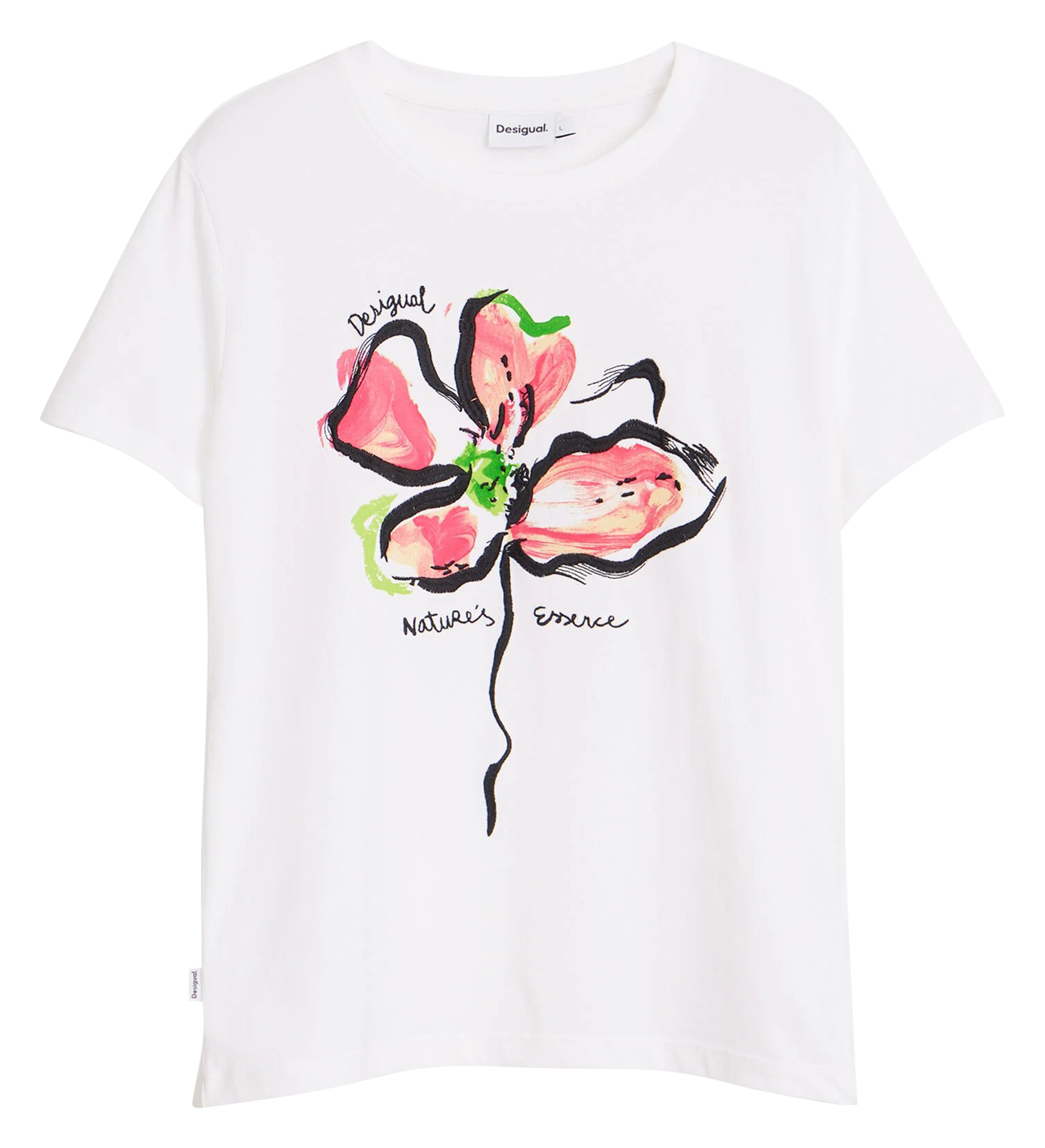 Tee-shirt col rond à imprimé floral en coton mélangé | Blanc