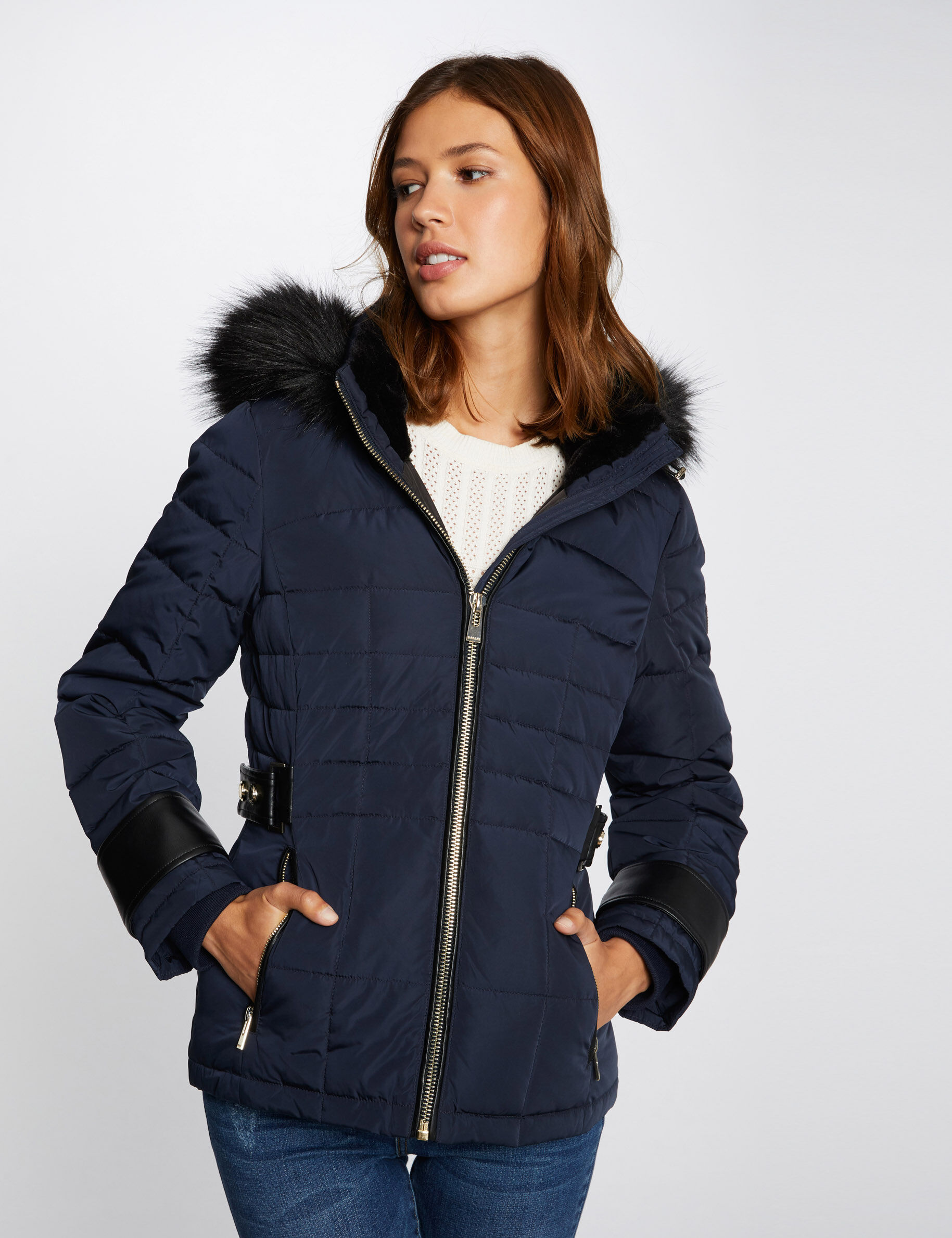 Doudoune droite à capuche marine femme - marine