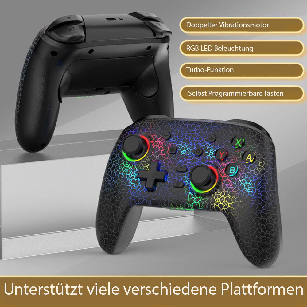 Wireless Bluetooth Game Controller mit Back Paddles und RGB LED für PS4 / Nintendo Switch / PC / iOS / Android - Schwarz