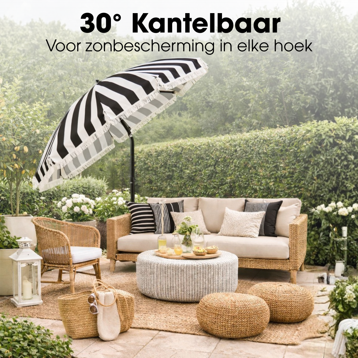 Mica Decorations Parasol Osborn Zwart Wit 238 x d220 cm