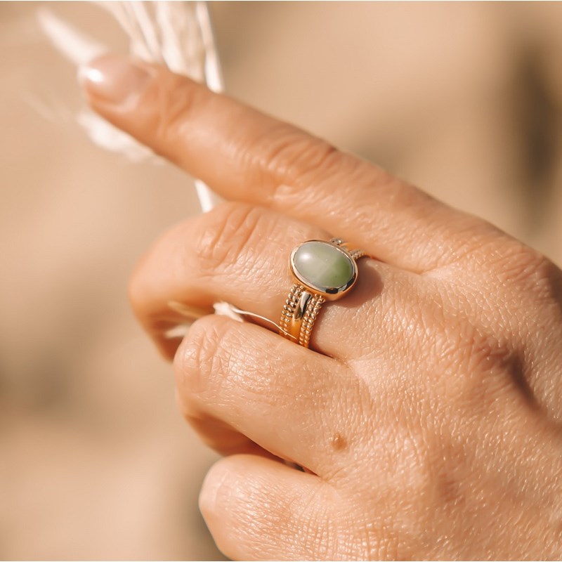 Bague Plaqué Or Tendance Pierre Precieuse Fine Aventurine