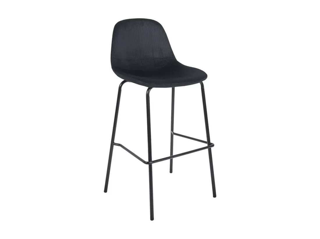 KONAE - Lot de 4 Tabourets de Bar en Velours Côtelé Noir