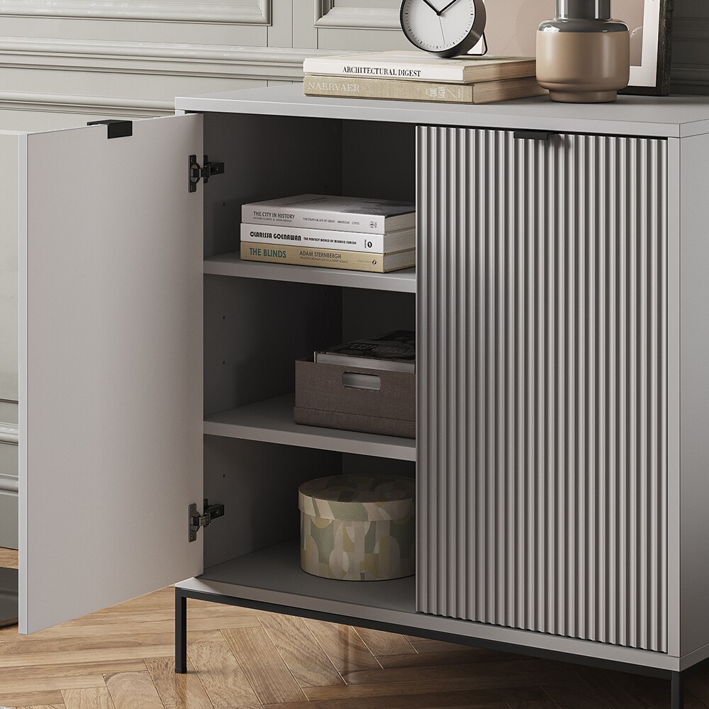 Vicco Kommode Eliza, Grau 80 x 42 cm, mit 2 Türen, Wohnzimmer, Schlafzimmer
