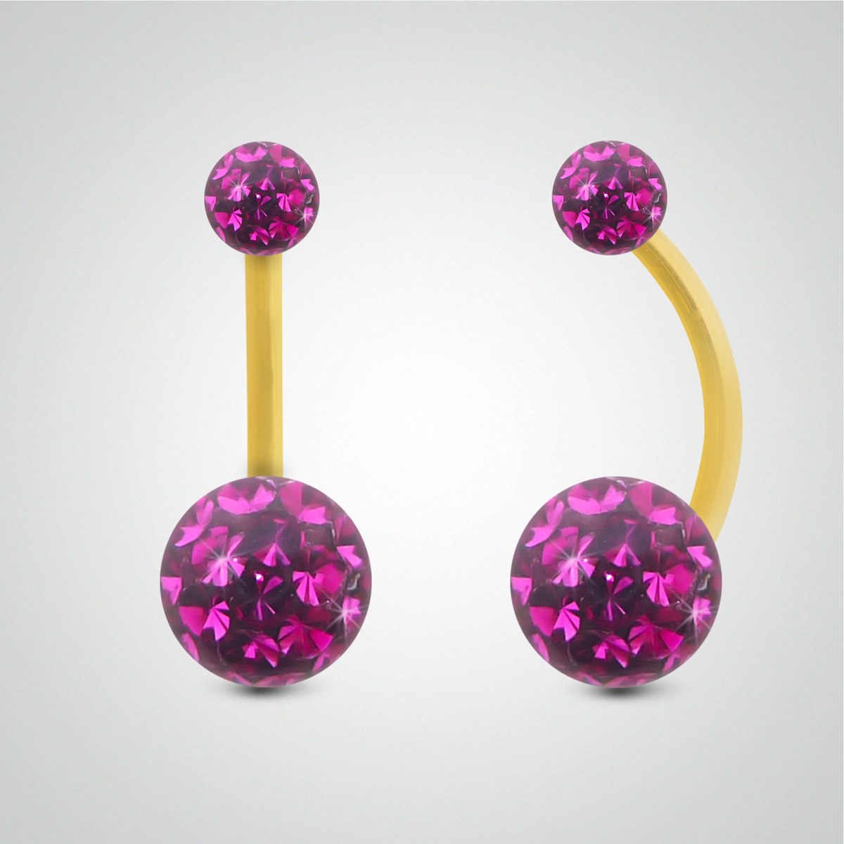 Piercing de nombril en or jaune et cristal de Swarovski fushia (petit modèle)