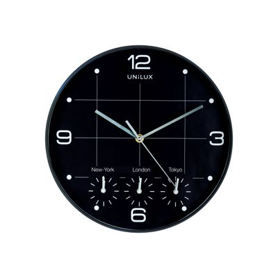 Unilux - Horloge On Time - mécanisme quartz - 4 fuseaux horaires - 30,5 cm - noir