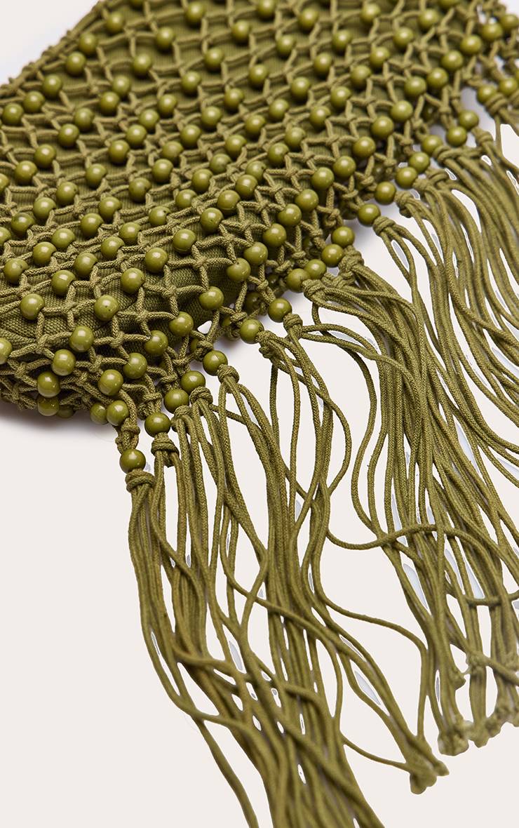 Kaki Sac À Bandoulière À Franges Perlées