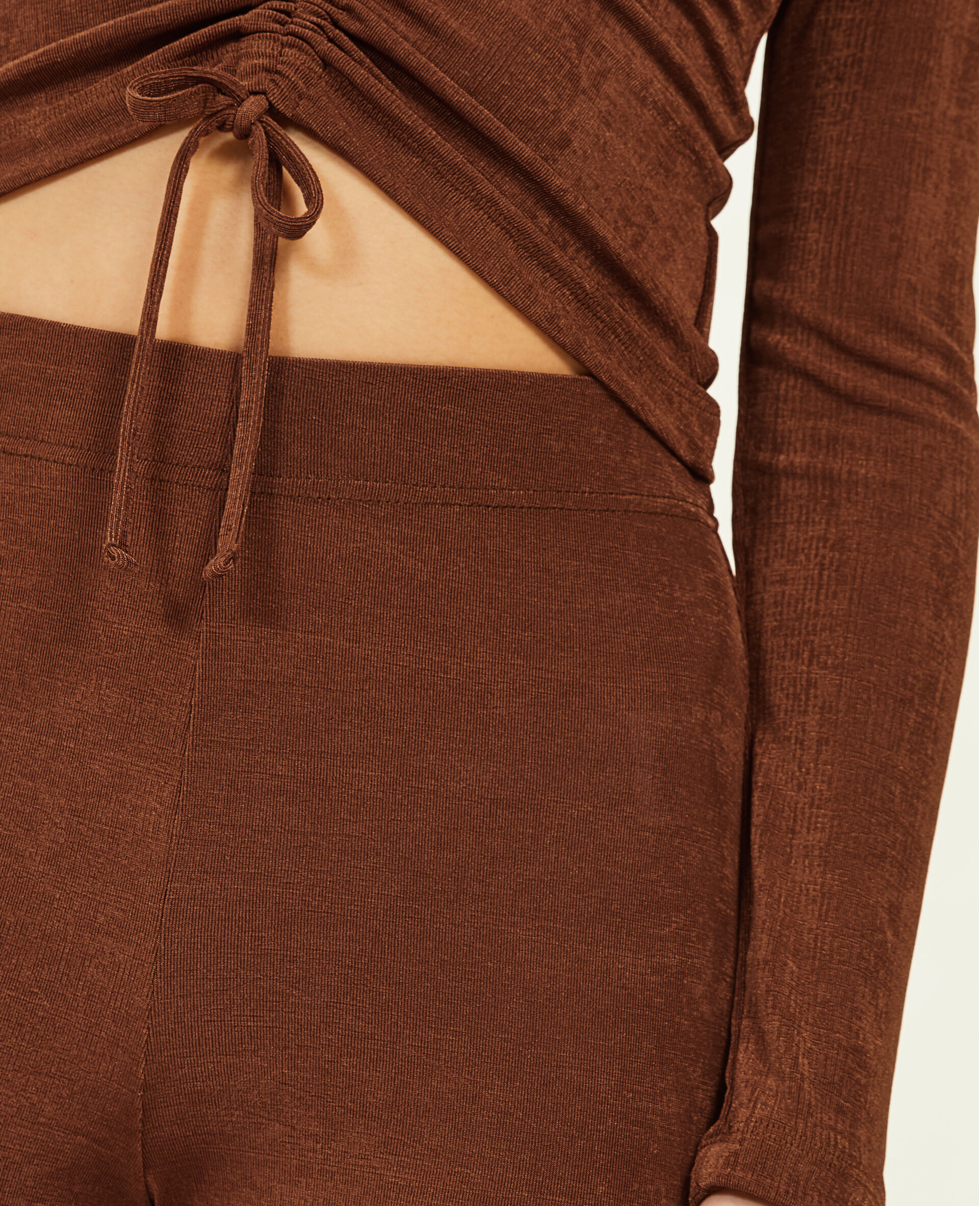Pantalon flare en tissu fluide - Marron