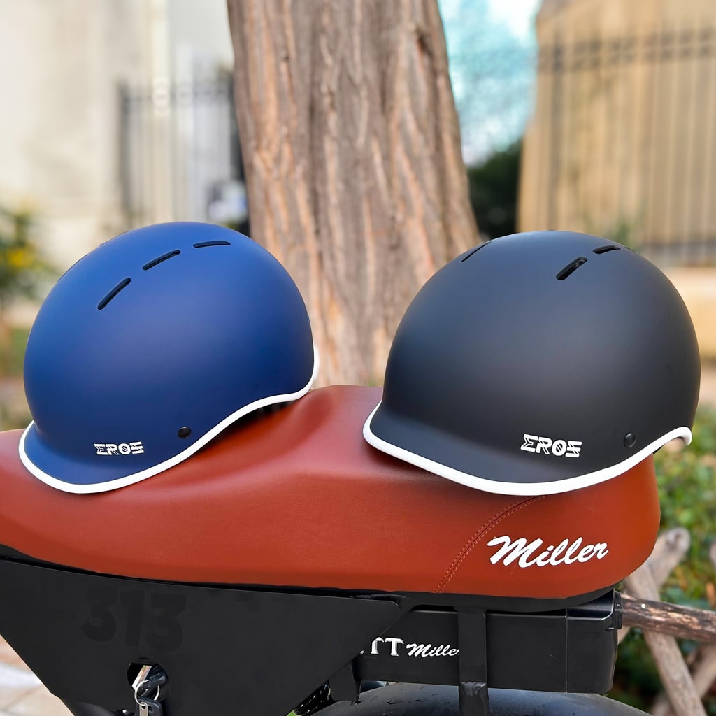 Casque Eroz Vintage Collection pour Trottinette Electrique et Vélo (Bleu\/Noir)