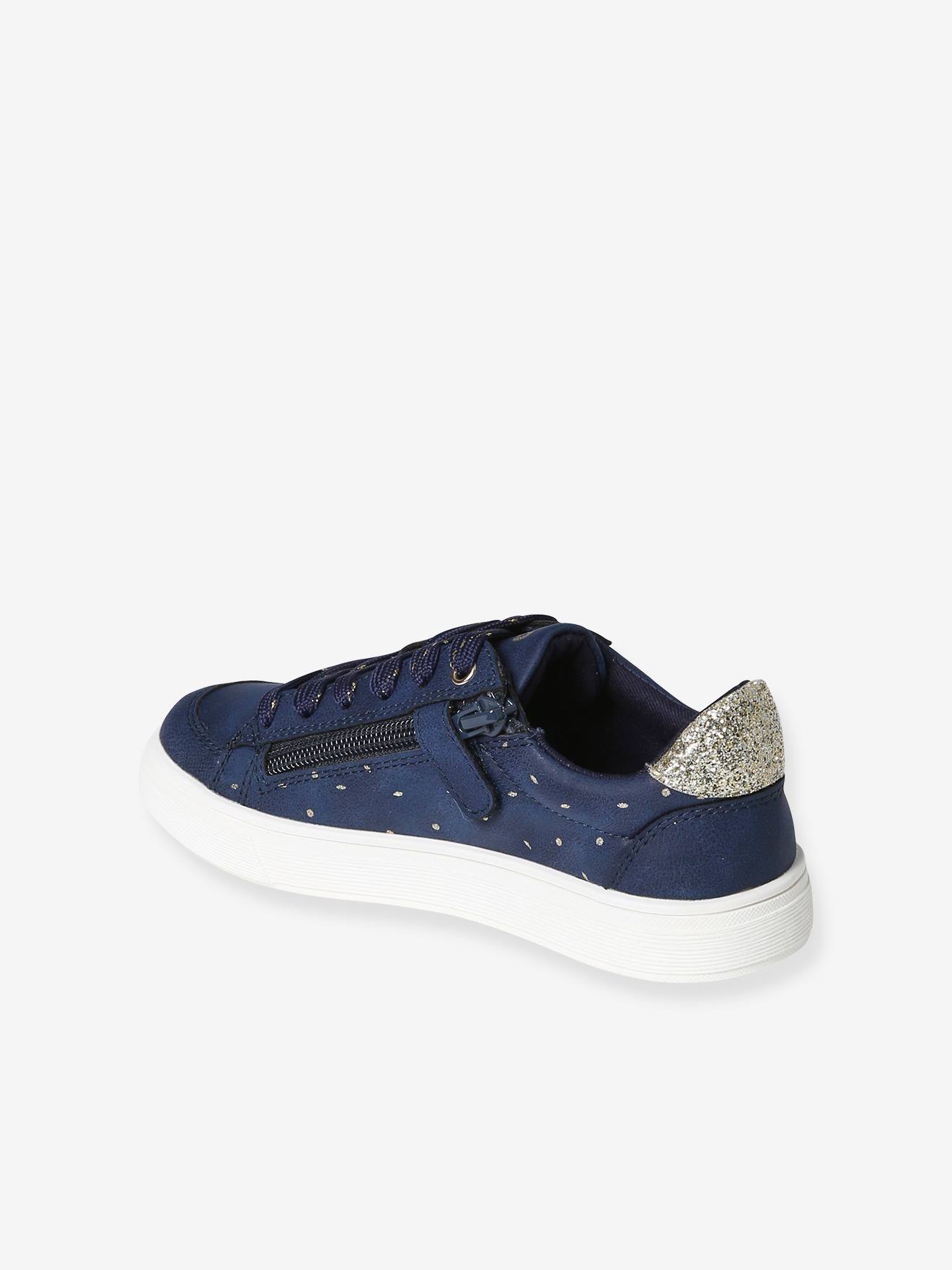 Tênis azul estampado com cadarço e zíper para meninas