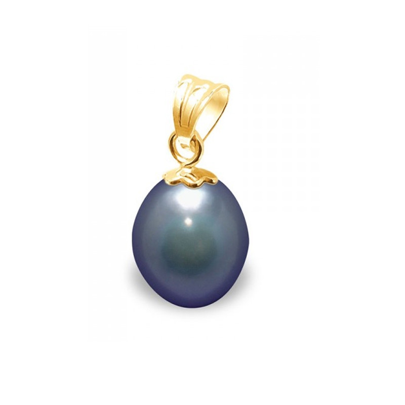 Pendentif Perle de Culture d'eau douce Noire et Or Jaune 750/1000