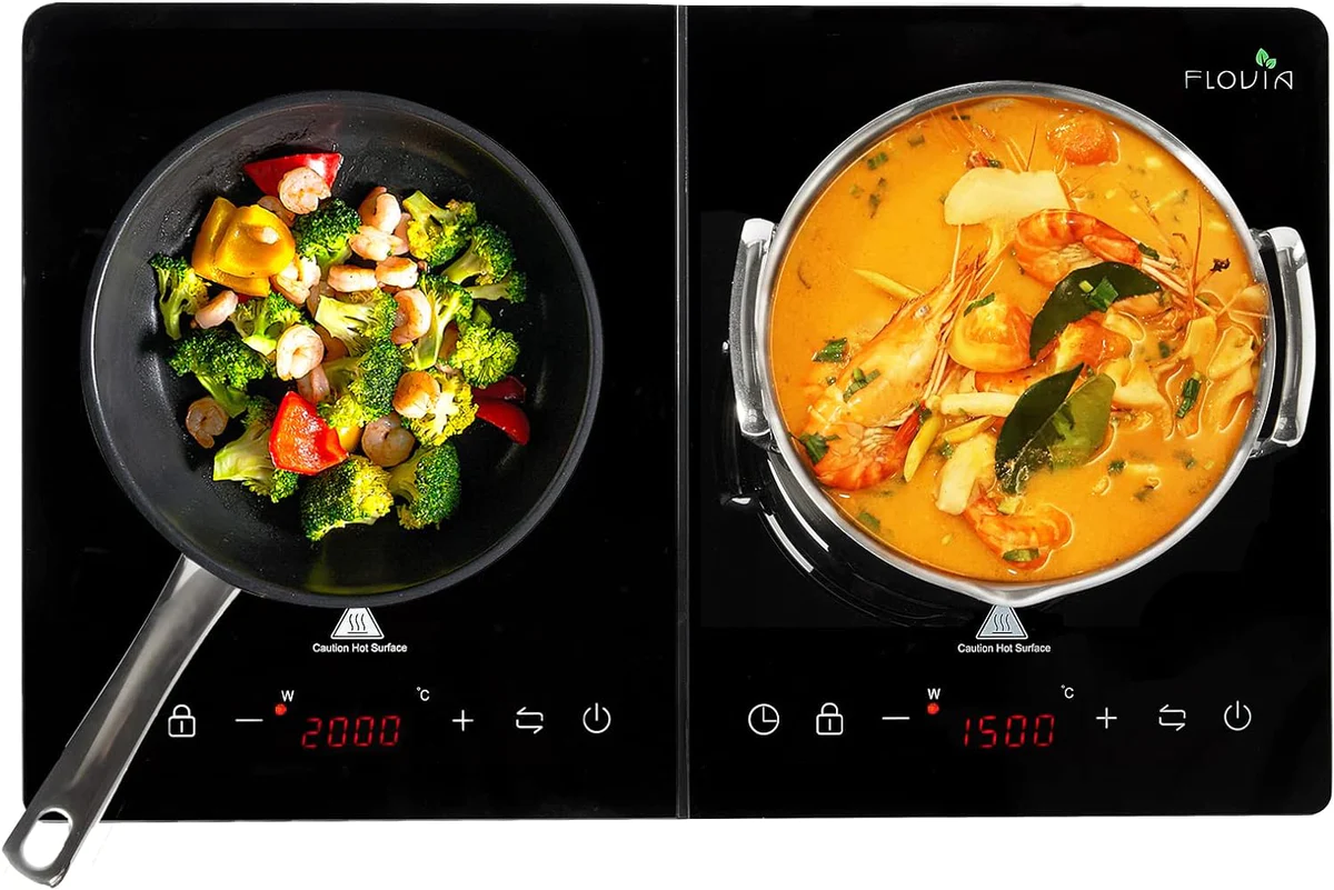 Plaque de cuisson à induction double en verre cristal 3500W noir Vendo