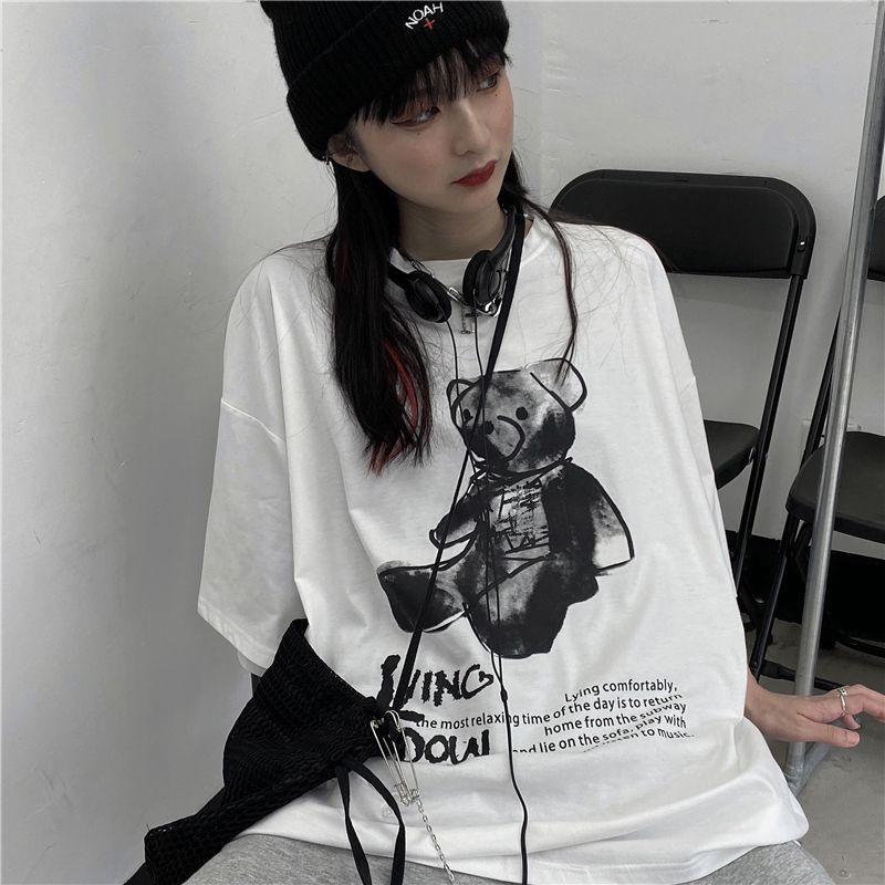 Giuliana - Oversized T-shirt met teddybeer en elleboogmouwen