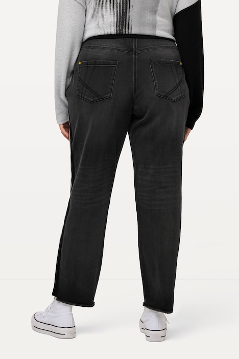 Boyfriend-Jeans, Seitenstreifen, Fransensaum, Elastikbund
